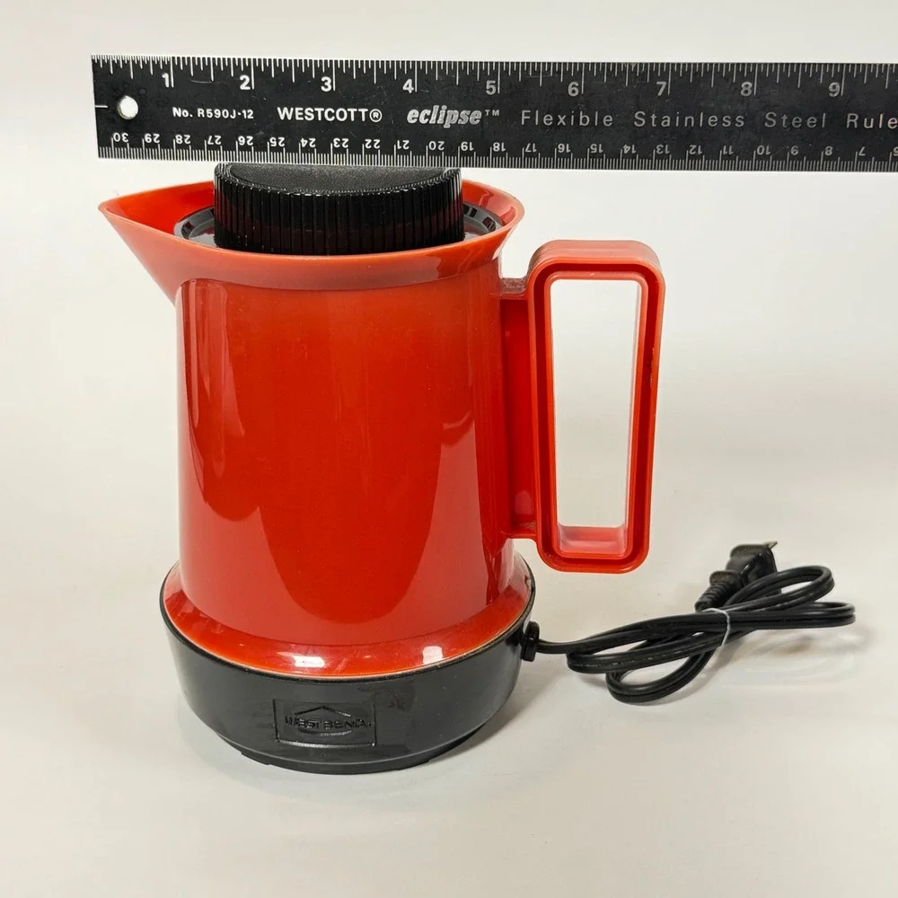 Vintage West Bend 5 Cup Electric Hot Pot Retro Red Black Model 53505 Works